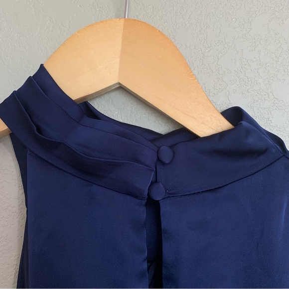 Lulus Medium Distinctive Charm Navy Blue Satin Asymmetrical Midi Dress NWT - Picture 9 of 17